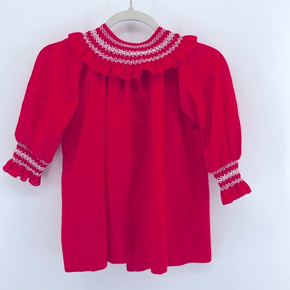Vintage Kate Greenaway smocked neck collar Christmas long sleeve dress sz 6X